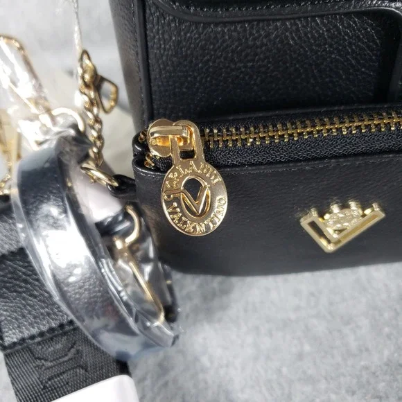 Valentino Orlandi Black Leather Crossbody Bag w/ Coin Pouch & Shoulder Strap Set - Picture 3 of 7
